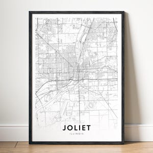 Joliet IL Map Print Joliet Illinois Map Poster Digital Download Joliet Printable Map Joliet Black And White Map Wall Art Joliet Sketch Print