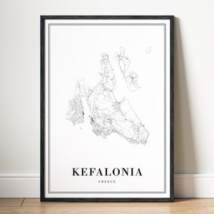 Sofortiger Download Kefalonia Griechenland Karte Druck Kefalonia Poster Digitale Karte Kefalonia Druckbare Karte Kunst schwarz und weiß Home Print Kefalonia