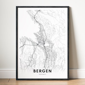 Bergen Norwegen Karte Drucken Bergen Karte Poster Download Bergen Druckbare Karte Digitale Bergen Schwarzweiss-Karte Wand Kunst Bergen Skizze Druck