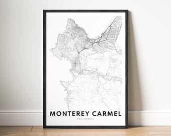 Monterey-Carmel California Map Print Digital Download, Minimalist City Map Wall Art, Black and White Printable Poster