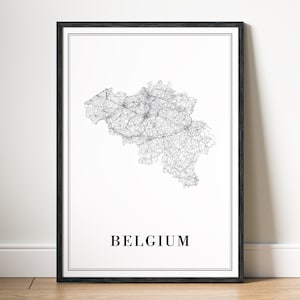 Belgien Karte Straßenkarte Poster Download Belgien Karte Poster Belgien Druckbare Karte Digitale Belgien Schwarzweißkarte Kunst Belgien Landkarte Skizze Print