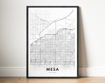 Mesa Arizona Map Print Digital Download, Black and White City Map Poster, Printable Map Wall Art