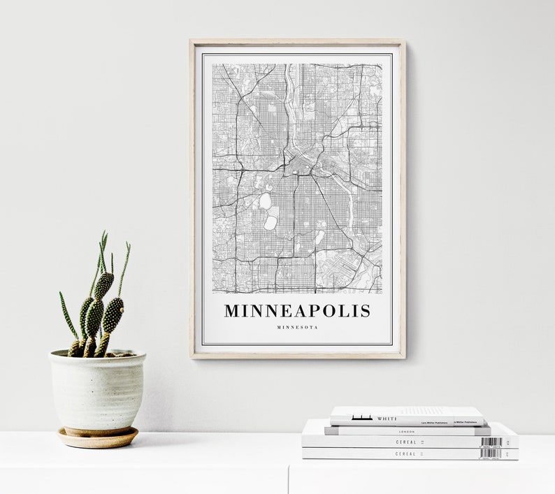 Minneapolis Map Print Minneapolis-Minnesota Poster Download Minneapolis Printable Map Digital Black And White Minneapolis Map Home Print image 6