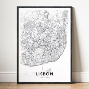 Lisbon Map Print Lisbon Portugal Map Poster Download Lisbon Printable Map Digital Black And White Lisbon Portugal Map Art Template Print