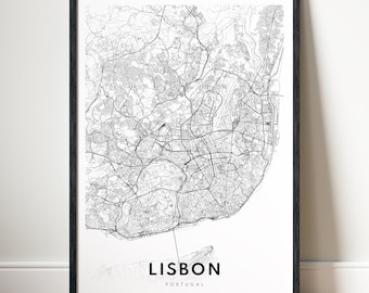 Lisbon Map Print Lisbon Portugal Map Poster Download Lisbon Printable Map Digital Black And White Lisbon Portugal Map Art Template Print
