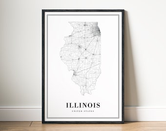 Illinois Printable Map Ditital Download Illinois State Map Poster Illinois Black And White Map Illinois Aestetic Otline Poster Map Illinois