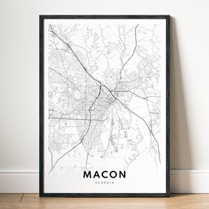 Macon Karte Drucken, Macon Georgia Karte Poster, Macon druckbare Karte, digitaler Download Macon schwarzweiß Karte, Wandkunst Macon Skizzenkarte