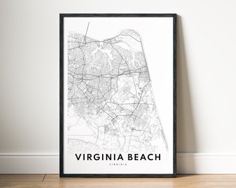 Virginia Beach Virginia Map Print Digital Download, Black and White Map Poster, Printable City Map Wall Art