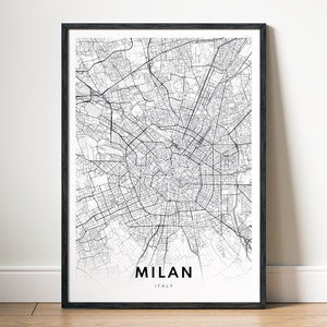 Impression de carte de Milan Poster de carte de Milan Italie à télécharger Carte de Milan imprimable Impression numérique de Milan en noir et blanc Croquis artistique de carte de Milan