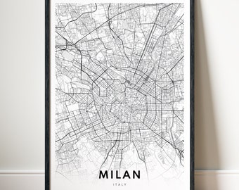 Milan Map Print Digital Download Milan Italy Map Poster Milano Printable Map Milano Black And White Print Milan Map Art Sketch Milano City