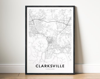 Clarksville Tennessee Map Print Digital Download, Black and White City Map Poster, Printable City Map Wall Art