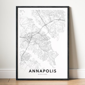 Impressão de mapa de Annapolis, pôster de mapa de Annapolis, Maryland, download de mapa para impressão de Annapolis, impressão digital em preto e branco de Annapolis, esboço de Annapolis