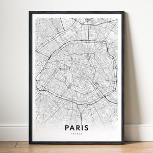 Impression de carte de Paris, affiche de carte de Paris, carte de Paris imprimable à télécharger, carte minimale de Paris, impression de carte en noir et blanc, téléchargement immédiat Paris France