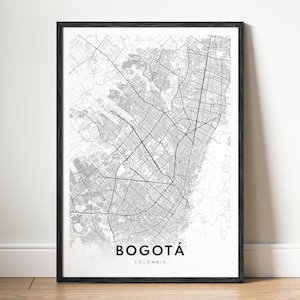 Mapa de Bogotá, Colômbia, impressão de pôster de Bogotá, download de mapa digital de Bogotá para impressão em preto e branco, impressão instantânea de Bogotá