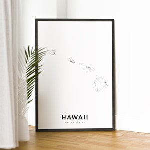 Hawaii State Map Print Download Hawaii Map Poster Hawaii Printable Map Digital Hawaii Black And White Map Art Hawaii Sketch Print Map Poster