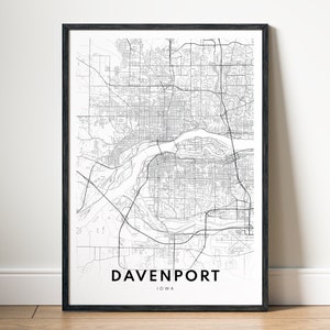 Davenport Map Print Davenport Iowa Map Poster Download Davenport druckbare Karte Digitale Davenport Schwarzweiß-Karte Davenport Map Print