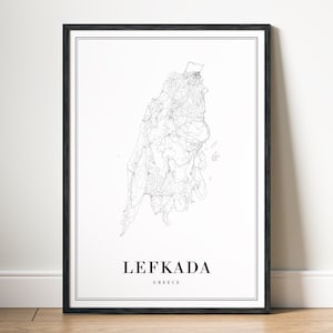Lefkada Karte Drucken Lefkada Griechenland Karte Poster Download Lefkada Druckbare Karte Digitale schwarzweiße Karte Wandkunst Lefkada Skizzenkarte Poster