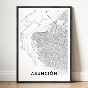 Asunción Karte Druck Asunción Paraguay Karte Poster Download Asunción Druckbare Karte Digitale Asunción Schwarzweiß-Karte Kunst Asunción Skizzenkarte