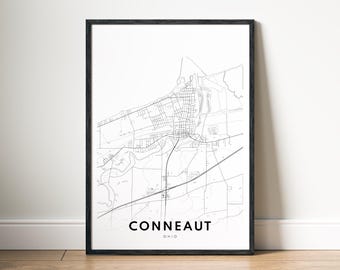 Conneaut Ohio Map Print Digital Download, Black and White Poster, Minimalist Wall Art