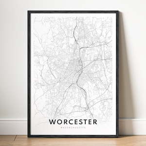 Worcester Massachusetts Karte Drucken Worcester Karte Poster Download Worcester druckbare Worcester digitale schwarz und weiß Karte Worcester Karte Kunst