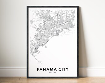 Panama City Map Print, Minimalist Black and White Wall Art (Digital Download)