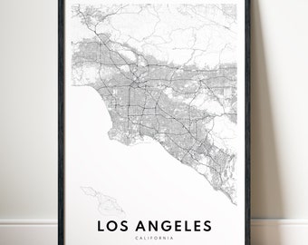 Mapa de Los Ángeles (descarga instantánea) Impresión de póster de Los Ángeles, CA Mapa digital de Los Ángeles Mapa imprimible en blanco y negro Arte de Los Ángeles Boceto