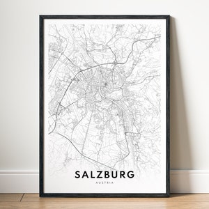 Sofortiger Download Salzburg Österreich Karte Poster Salzburg Karte Poster Digitale Karte Salzburg druckbare schwarz weiß Home Print Kunst Salzburg