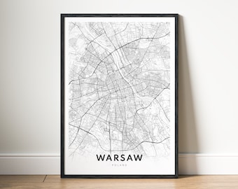 Warsaw Map Print Digital Download Warsaw Poland Map Poster Warsaw Printable Map Wall Art Warsaw Black And White Map