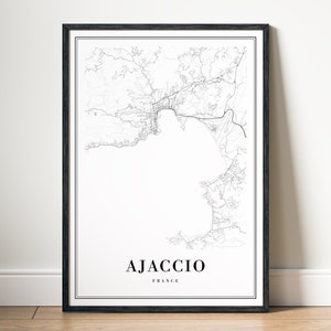 Ajaccio Karte Poster Download, Ajaccio Frankreich Karte Poster Digital, Ajaccio Druckbare Schwarzweißkarte, Ajaccio Skizzenkarte Kunstdruck