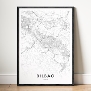 Impression de la carte de l'Espagne de Bilbao Affiche de la carte de Bilbao à télécharger Bilbao Plan imprimable de la ville de Bilbao Route Carte de Bilbao Téléchargement instantané Bilbao téléchargement numérique