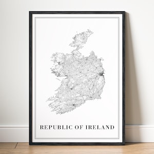 Republik von Irland Karte Drucken Republik von Irland Karte Poster Download Irland Karte von Irland Druckbare Karte Digitale Republik von Irland schwarz und weiß Karte