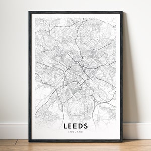 Sofortiger Download Leeds Karte Druck Leeds England Poster Digitale Karte Leeds druckbare schwarz und weiß Karte Wand Kunst Leeds UK Skizze Poster Druck
