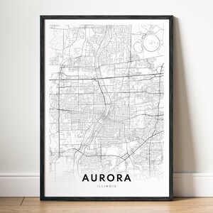 Aurora Map Print Scarica Aurora Illinois Mappa Poster Mappa digitale Aurora Stampabile Mappa in bianco e nero Aurora Sketch Mappa Stampa artistica Aurora