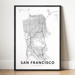 Druckbare Karte San Francisco San Francisco CA Map Poster Digitaler Download San Francisco Schwarzweiß-Karte Wandkunst San Francisco Skizzen