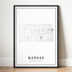 Kansas State Map Printable Karte Download Kansas Map Poster Kansas Druckbare Karte Digitale Kansas schwarz weiss Karte Home Print Kansas Map Map Kunst