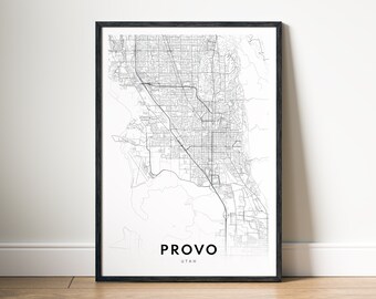 Provo Utah Map Print Digital Download, Black and White City Map Poster, Minimalist City Map Wall Art