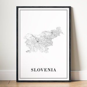 Slovenia Map Print Download Slovenia Map Poster Slovenia Printable Map Digital Slovenia Black And White Map Art Slovenia Sketch Map Print