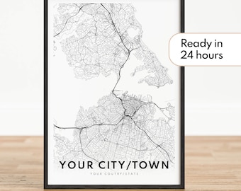 Custom City Map Printable Personalized Map Poster Digital Download Map Print Custom City Map Wall Art Hometown Map Personalized City Map Art