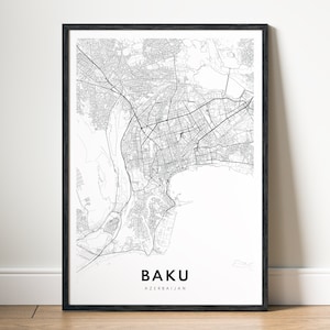 Baku Karte Druck Baku Aserbaidschan Karte Poster Download Baku Druckbare Karte Digitale Schwarzweiß-Karte Wandkunst Baku Skizzenkarte Poster Digital