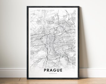 Prague Map Print Prague Czechia Map Poster Download Printable Prague Black And White Map Wall Art Prague Sketch Map Poster Prague Home Print