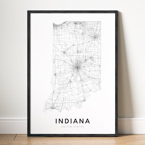 Indiana State Map Print Download Indiana Map Poster Indiana Printable Map Digital Indiana Black And White Poster Indiana Map Home Print