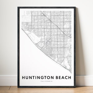 Huntington Beach, CA kaart afdrukken Huntington Beach, Californië kaart poster Download Huntington Beach afdrukbare kaart digitale zwart-wit print