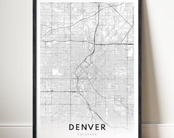 Denver City Map Print Digital Download Denver Colorado Poster Map Denver Printable Black And White Map Wall Art Denver CO Sketch Map Print
