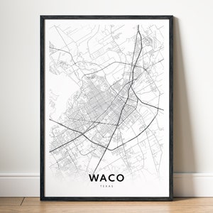 Waco TX-kaart afdrukken Waco Texas-kaartposter Afdrukbare Waco-kaart downloaden Digitale Waco zwart-wit kaartkunst Waco-schetskaart Waco-overzichtskaart