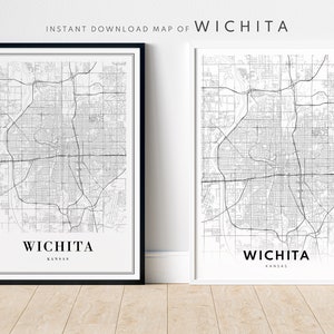 Sofortiger Download Wichita KS Karte Druck Wichita Kansas Poster Digitale Karte Wichita Druckbare schwarz und weiß Karte Wand Kunst Skizze Wichita Druck