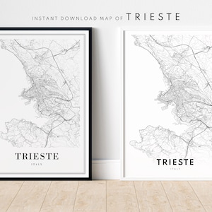Triest Karte Triest Italien Karte Poster Download Triest Druckbare Karte Digitale Triest Schwarzweiß-Karte Wandkunst Triest Skizze Poster