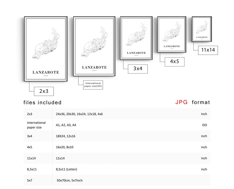 Descarga instantánea Lanzarote Mapa Imprimir Lanzarote España Mapa Cartel Mapa Digital Lanzarote Imprimible Mapa Blanco y Negro Lanzarote Islas Canarias imagen 10