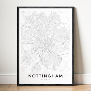 Nottingham Map Print Download Nottingham England Poster Digital Map Nottingham Printable Black And White Map Wall Art Nottingham Home Print