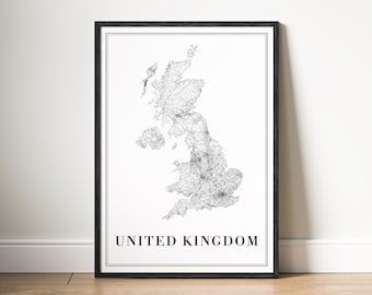 United Kingdom Map Print United Kingdom Map Poster Download United Kingdom Printable Digital United Kingdom Map Black And White UK Download