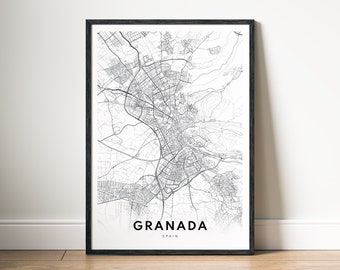 Granada Spain Map Print Digital Download, Black and White Printable Poster, Minimalist City Map Wall Art